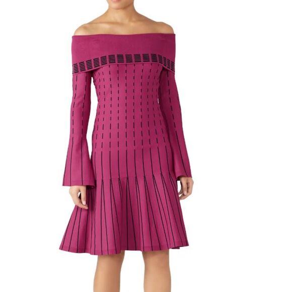 Prabal Gurung Rent the Runway Stripe Off Shoulder dress sz 2 Bell Sleeves $300 - Picture 1 of 14